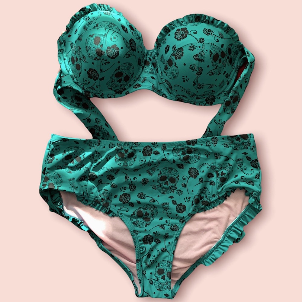 Sugar skull turquoise bikini, size: M